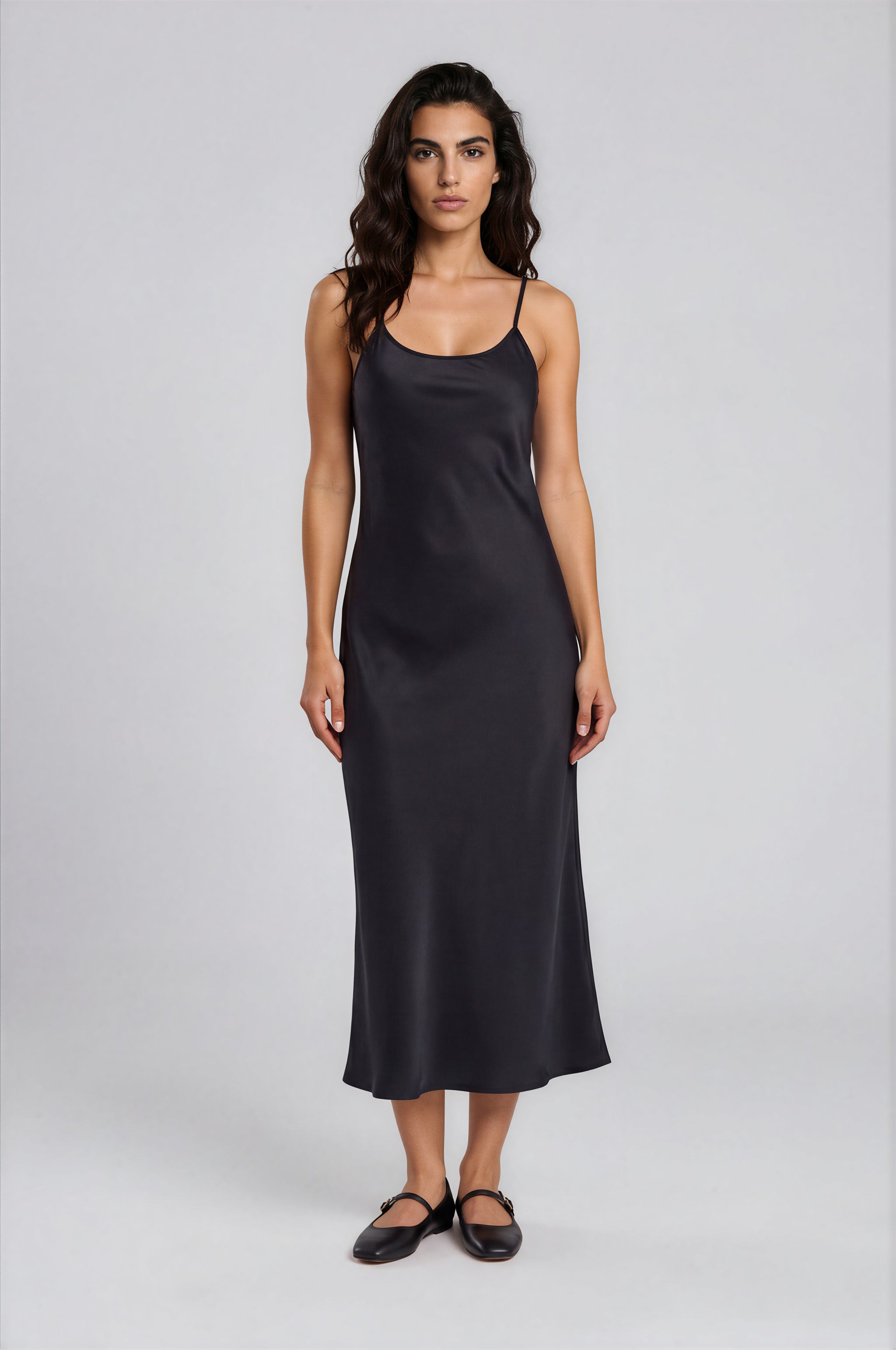 Chrldr Ariella Satin Slip Dress - Black