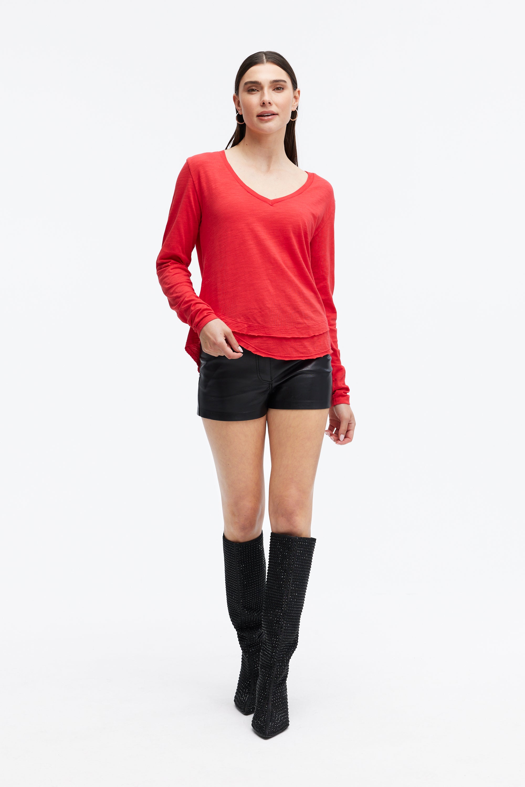 AVA V-NECK LONG SLEEVE V-Neck Mock Layer Long Sleeve T-Shirt