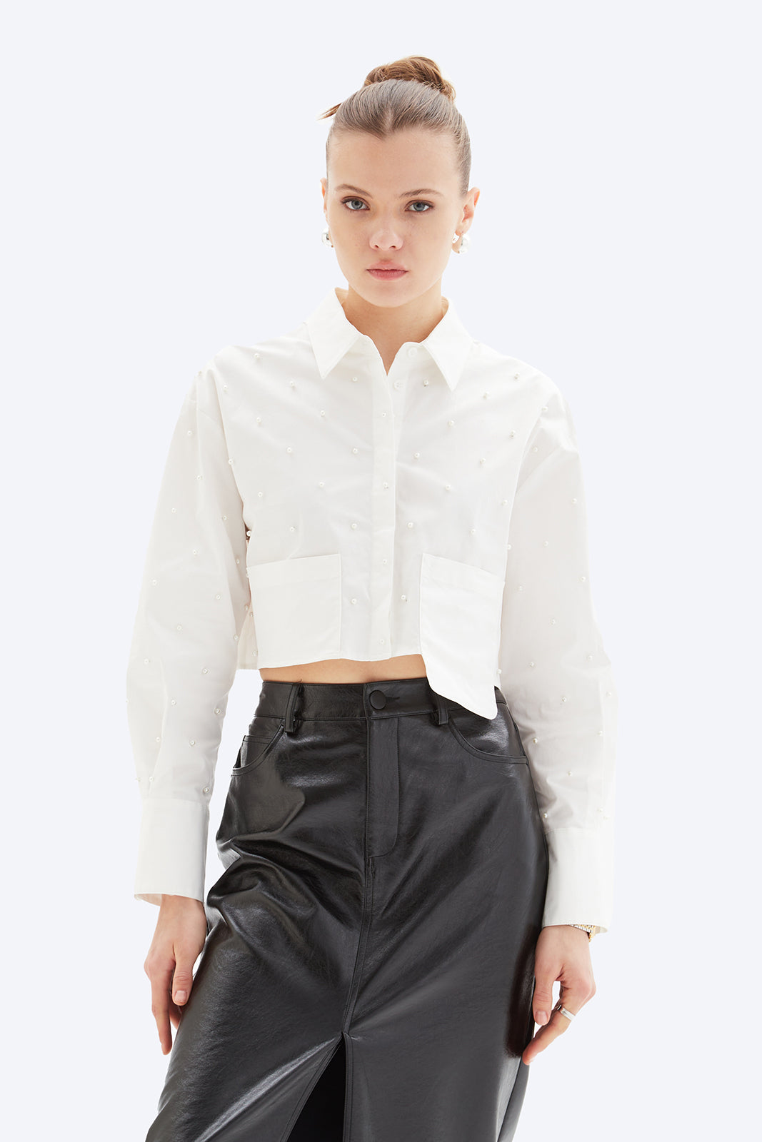 LAURA PEARL - Asymmetrical Pocket Shirt L / White LAURA PEARL - Asymmetrical Pocket Shirt L / White