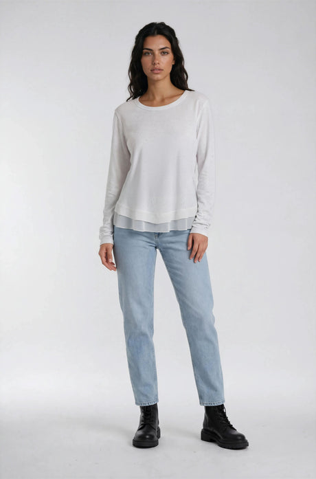Confetti Ava Mock Layer Long Sleeve T-Shirt in White
