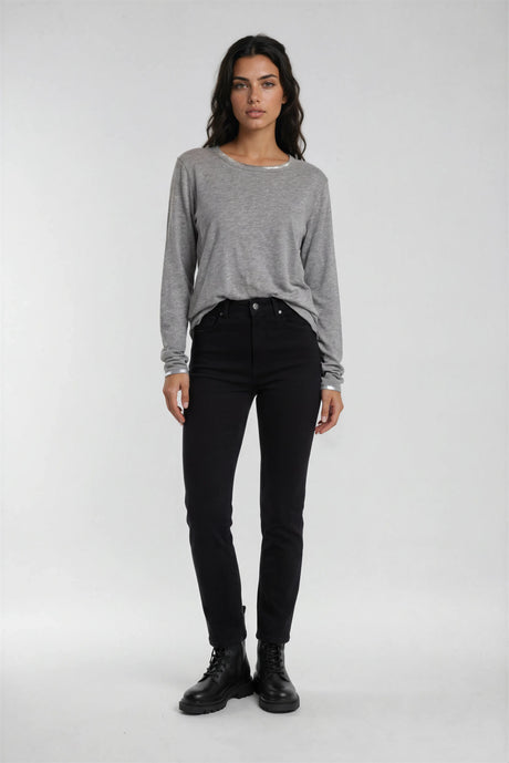 Foiled Ava Mock Layer Long Sleeve T-Shirt in Heather Grey
