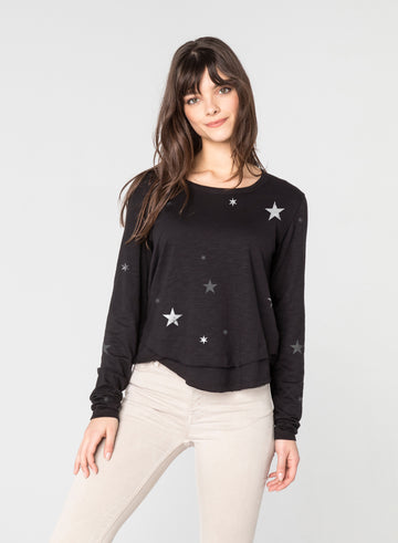 CHRLDR-ALL-OVER STARS - Mock Layer Long Sleeve T-Shirt
