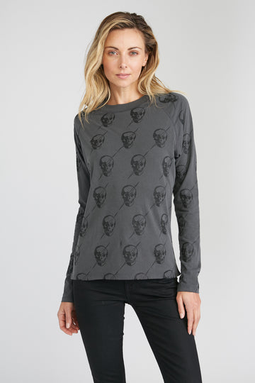 CHRLDR-All-Over Lightning Skulls — High-Low Long Sleeve T-Shirt