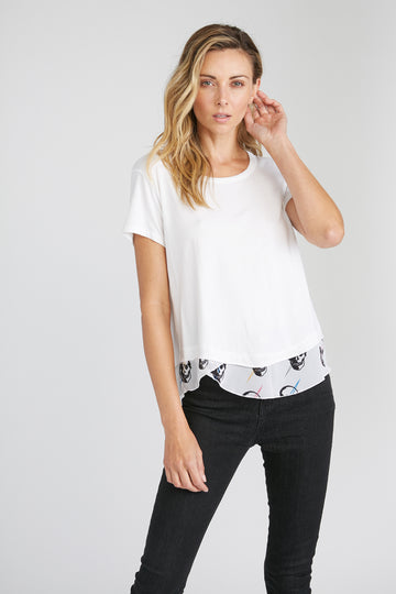 CHRLDR-All-Over Lightning Skulls - Mock Layer T-Shirt