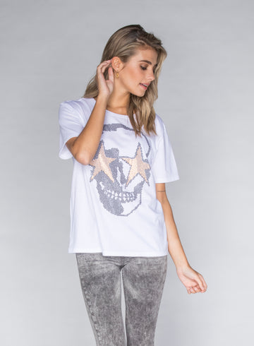 CHRLDR-STUDDED SKULL STARS - Wide T-Shirt