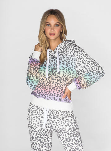 CHRLDR-RAINBOW LEOPARD - Crop Pullover Hoodie