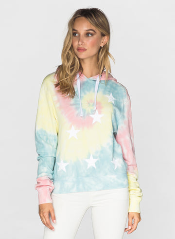 CHRLDR-DISTRESSED STARS - Crop Pullover Hoodie