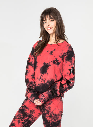 CHRLDR-SLEEVE STAR - Crop Boatneck Sweatshirt