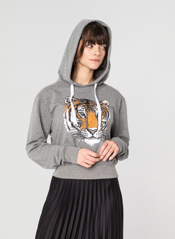 CHRLDR-GLITTER TIGER - Crop Pullover Hoodie