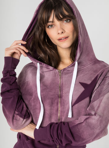 CHRLDR-ASYMMETRICAL STAR STENCIL - Kangaroo Zip-Up Hoodie