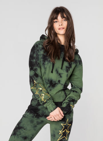 CHRLDR-ASYMMETRICAL STARS - Crop Pullover Hoodie
