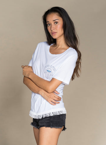 CHRLDR-KARMA MATTERS — Fringed Wide T-Shirt