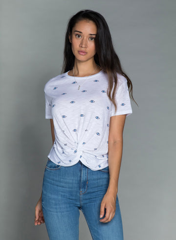 CHRLDR-EVIL EYE — Crop Knot T-Shirt