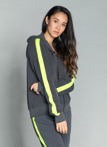 CHRLDR-TUXEDO STRIPE — High-Low Zip-Up Hoodie